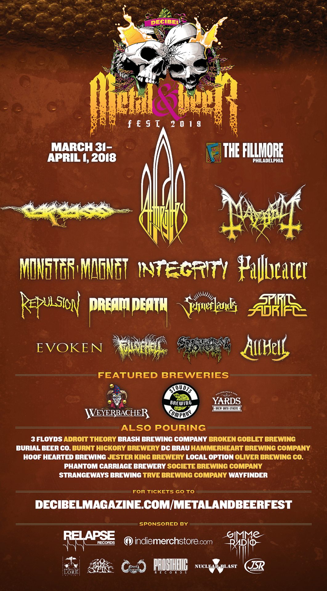 Decibel Metal & Beer Fest 2018 Lineup (Carcass, At The Gates